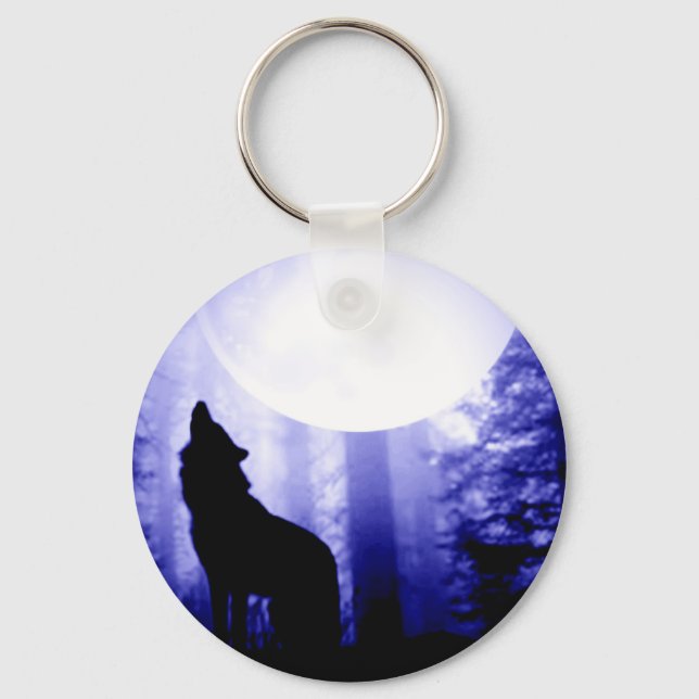 Lonely Wolf Howling at Moon Key Ring (Front)