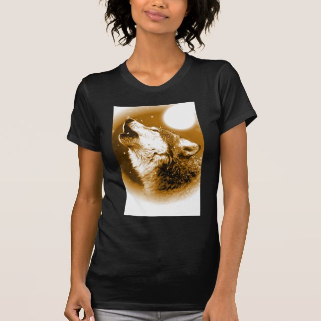 Lonely Wolf Howling at Moon T-Shirt (Front)