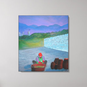 Lonely Woman Makes Kimchi in Korea Canvas Print