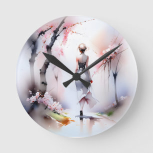 Lonely Woman Walking  Round Clock