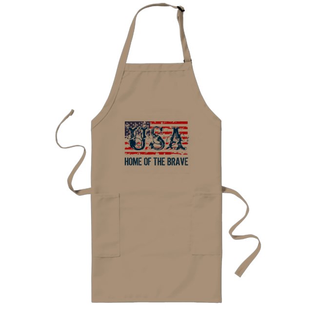 Long American flag BBQ apron | Home of the brave (Front)