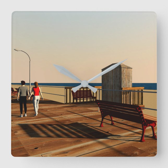 Long Beach Boardwalk, Long Island, New York Square Wall Clock (Front)