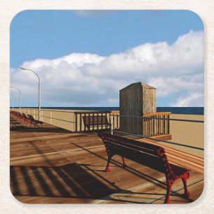 Long Beach boardwalk Square Paper Coaster