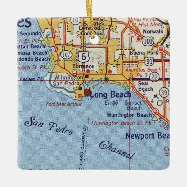 Long Beach CA 50's Map Ceramic Ornament (Front)