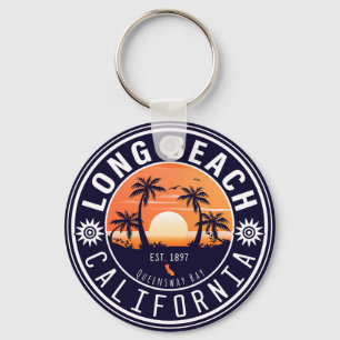 Long Beach Ca Palm Tree Retro Sunset Souvenir 60s Key Ring