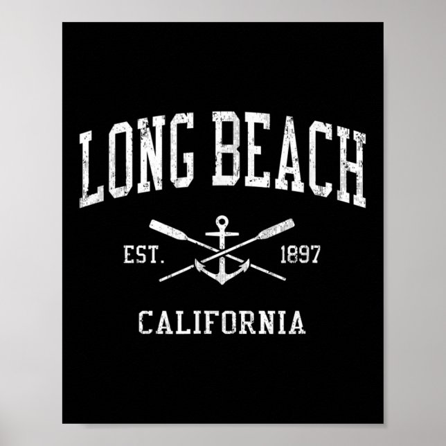 Long Beach Ca Vintage Crossed Oars &amp; Boat Anch Poster (Front)