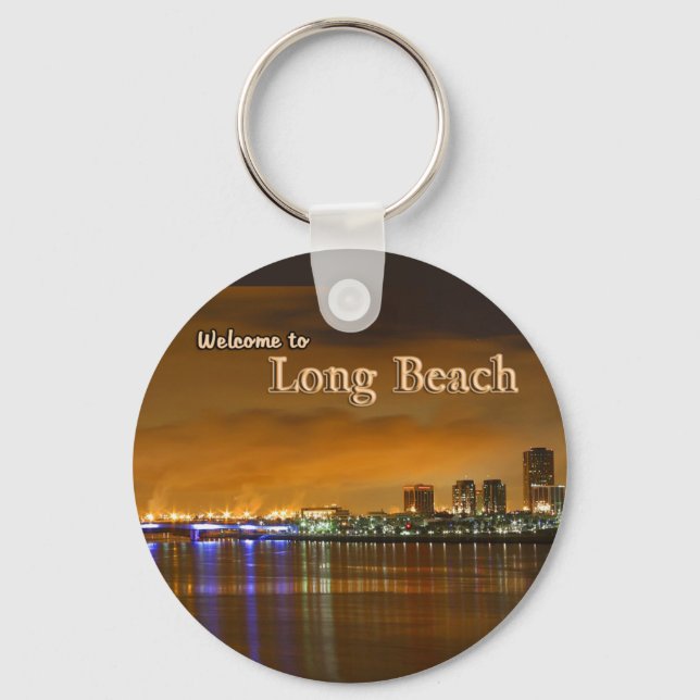 Long Beach California At Night Key Ring (Front)