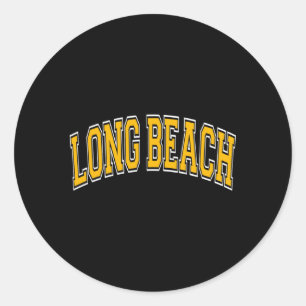Long Beach California Ca Varsity Style Amber Text Classic Round Sticker