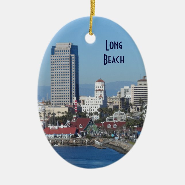 Long Beach, California Ceramic Tree Decoration (Front)