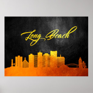 Long Beach California Gold Skyline Poster