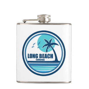 Long Beach California Palm Tree Birds Hip Flask