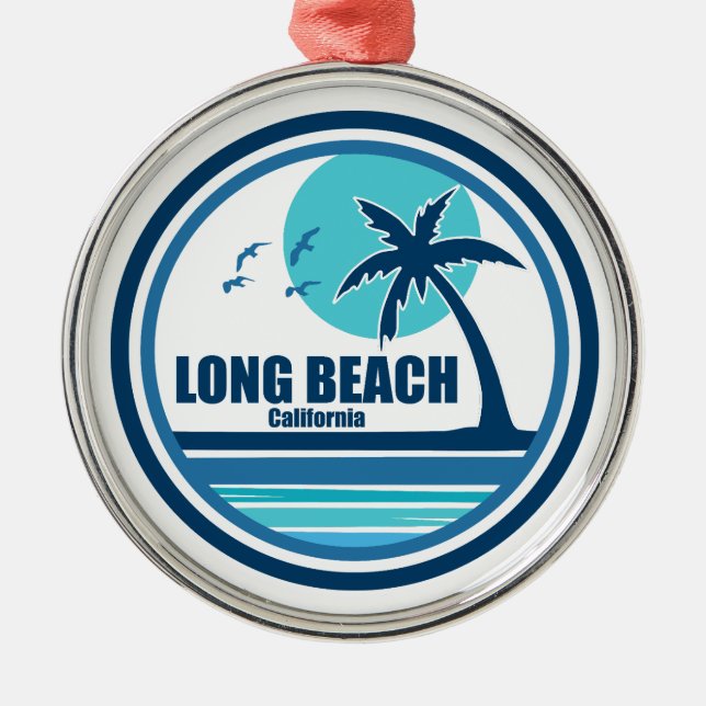 Long Beach California Palm Tree Birds Metal Tree Decoration (Front)