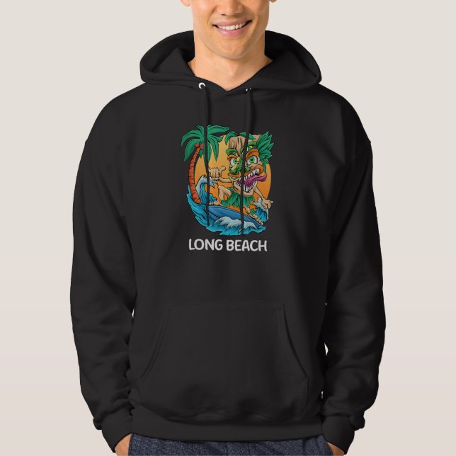 Long Beach California Palm Tree Surfing Beach Vaca Hoodie (Front)