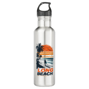 Long Beach California Retro Sunset Palm Tree Beach 710 Ml Water Bottle