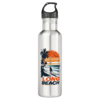 Long Beach California Retro Sunset Palm Tree Beach 710 Ml Water Bottle