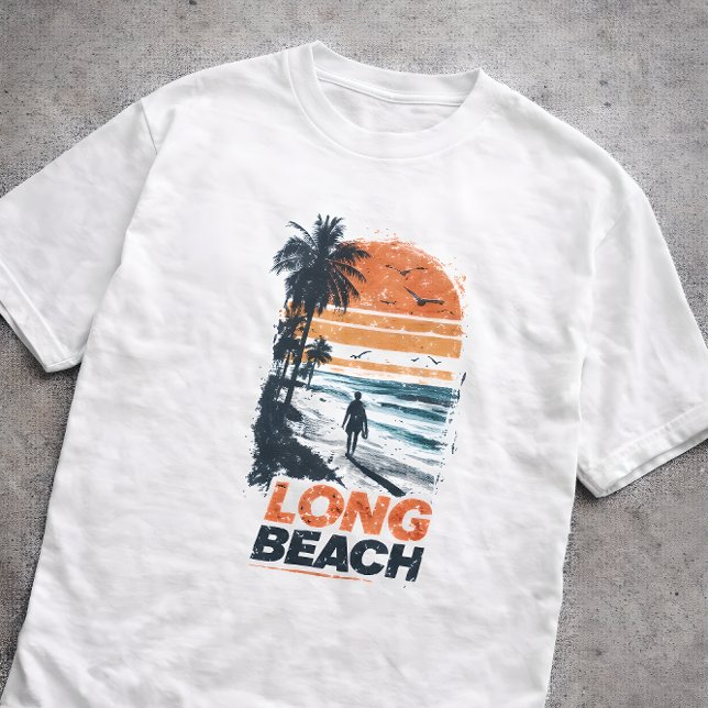 Long Beach California Retro Sunset Palm Tree Beach T-Shirt (Creator Uploaded)