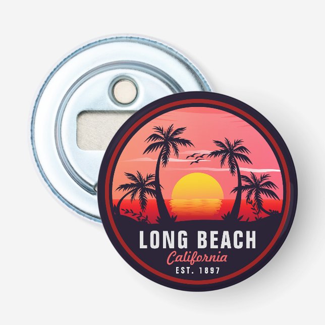 Long Beach California Retro Sunset Souvenirs 80s Bottle Opener (Front)