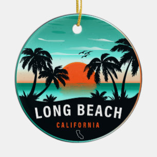Long Beach California Retro Sunset Souvenirs 80s Ceramic Tree Decoration