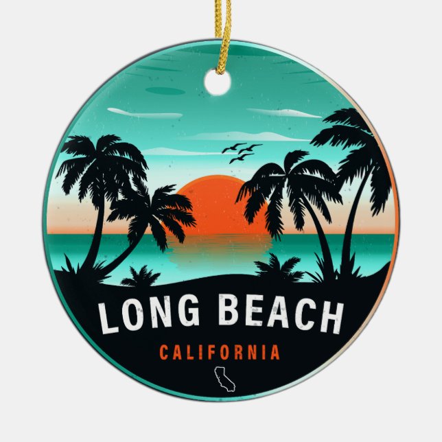 Long Beach California Retro Sunset Souvenirs 80s Ceramic Tree Decoration (Front)