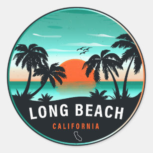 Long Beach California Retro Sunset Souvenirs 80s Classic Round Sticker