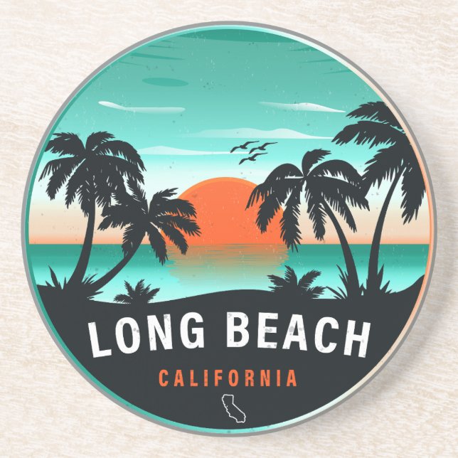 Long Beach California Retro Sunset Souvenirs 80s Coaster (Front)