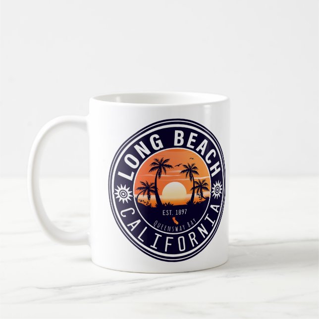 Long Beach California Retro Sunset Souvenirs 80s Coffee Mug (Left)