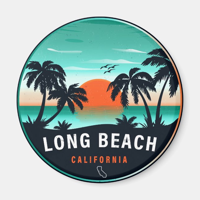 Long Beach California Retro Sunset Souvenirs 80s Magnet (Front)