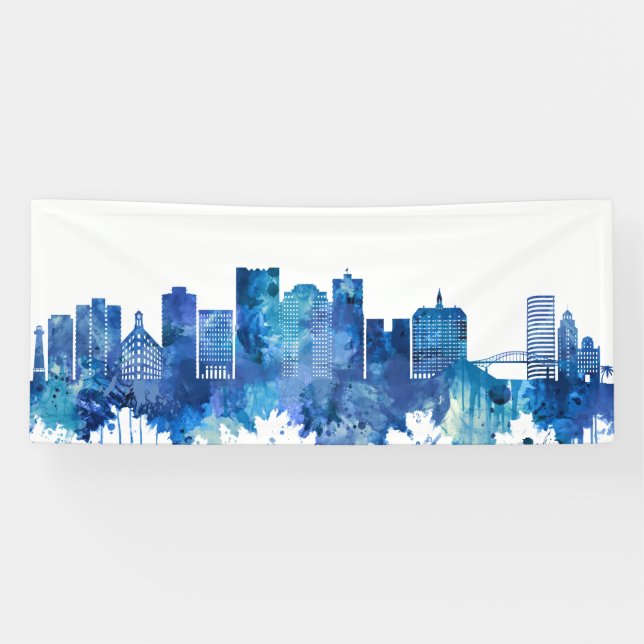 Long Beach California Skyline Blue Banner (Horizontal)