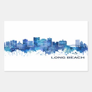 Long Beach California Skyline Blue Rectangular Sticker