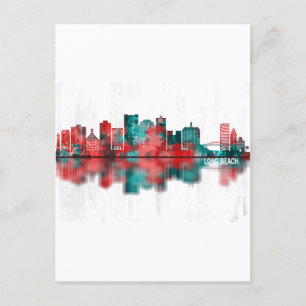 Long Beach California Skyline Holiday Postcard