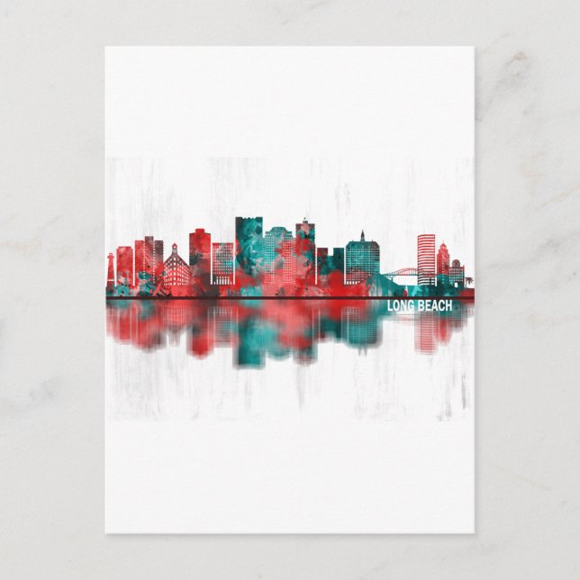 Long Beach California Skyline Holiday Postcard (Front)