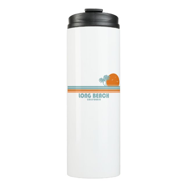 Long Beach California Sun Palm Trees Thermal Tumbler (Front)