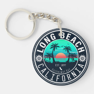 Long Beach California Tropical Sunset Souvenir 70s Key Ring