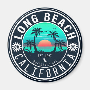 Long Beach California Tropical Sunset Souvenir 70s Magnet