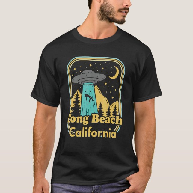 Long Beach California Ufo Alien Hunter 80s State P T-Shirt (Front)