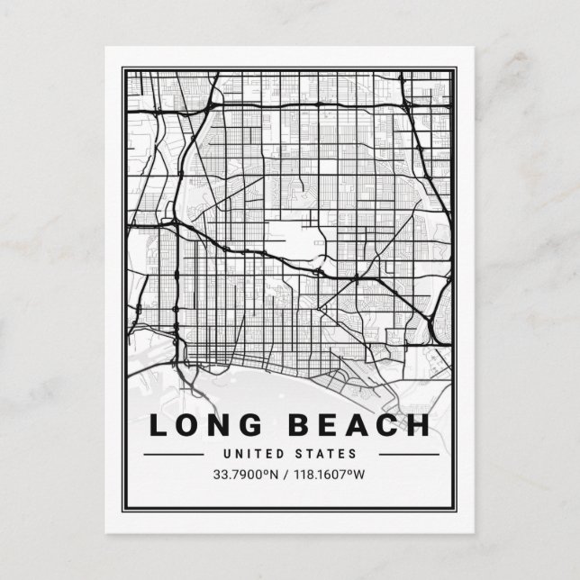 Long Beach California USA Travel City Map Postcard (Front)