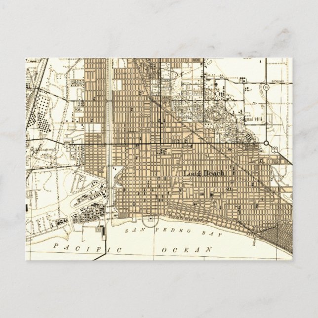 Long Beach California Vintage Map Postcard (Front)
