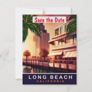 Long Beach, California, Vintage Postcard,  Save The Date
