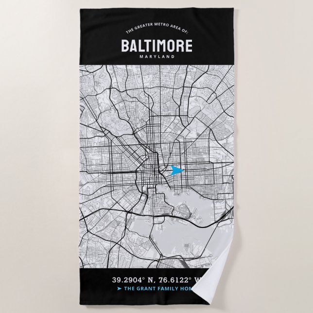 Long Beach City Map + Your Custom Location Beach T Beach Towel (Front)