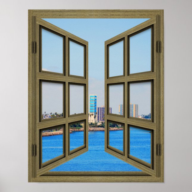 Long Beach Harbour View - 6 Pane Open Window Poster (Front)