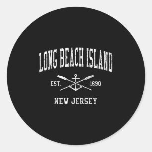 Long Beach Island Nj Vintage Crossed Oars &amp; Bo Classic Round Sticker