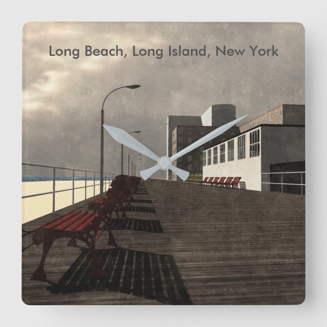 Long Beach, Long Island, New York Square Wall Clock (Front)