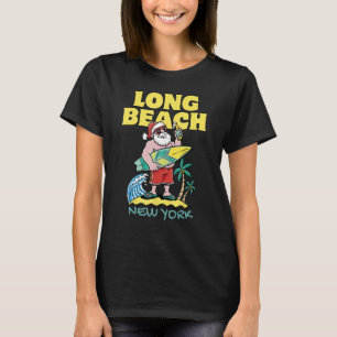 LONG BEACH NEW YORK Santa Christmas Surfing T-Shirt