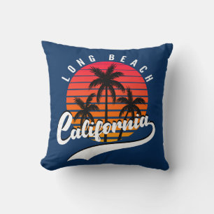 Long Beach Retro Sunset Throw Pillow