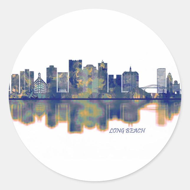 Long Beach Skyline Classic Round Sticker (Front)