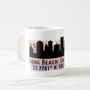 Long Beach Skyline Latitude and Longitude Coffee Mug