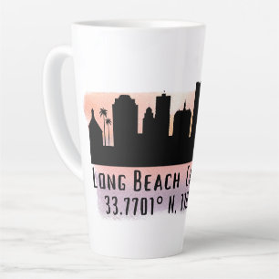 Long Beach Skyline Latitude and Longitude Latte Mug