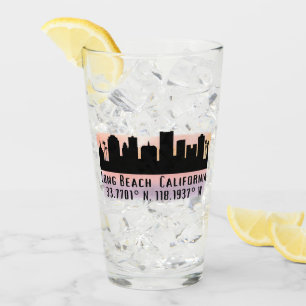 Long Beach Skyline Latitude and Longitude Pint Glass