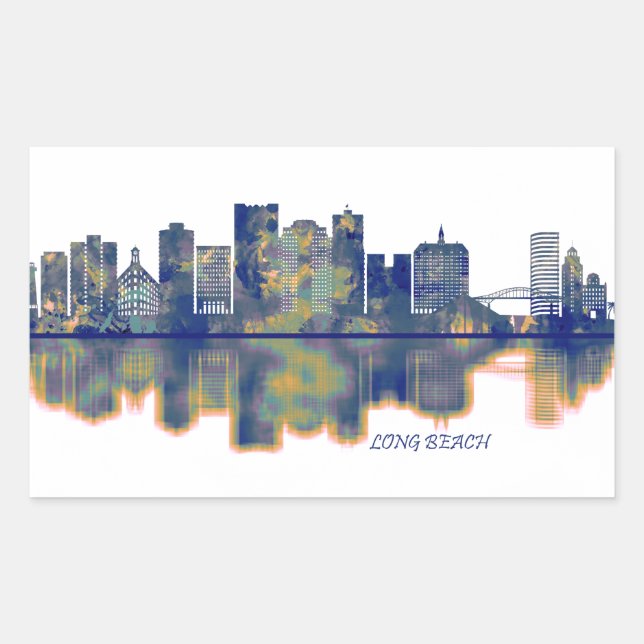 Long Beach Skyline Rectangular Sticker (Front)