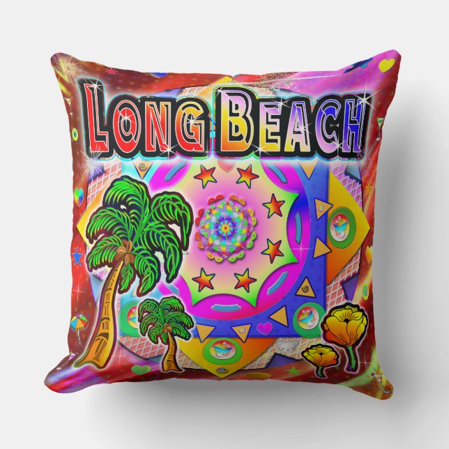 Long Beach Tropical Friends Pillow (Front)